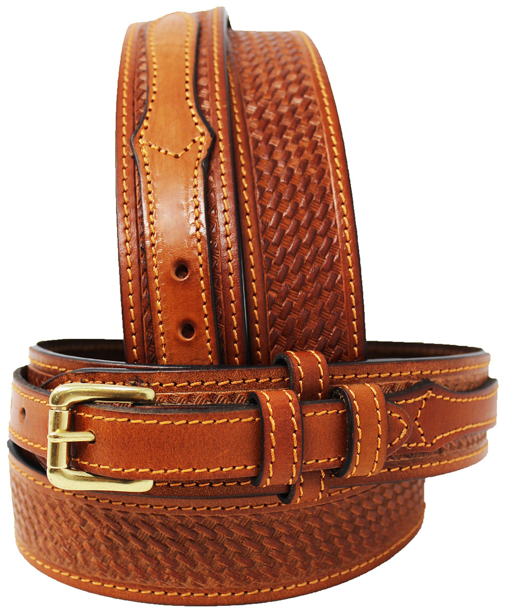 AFFILARE Mens Western RANGER BELT Tooled Leather Basket Weave BLK TAN ...