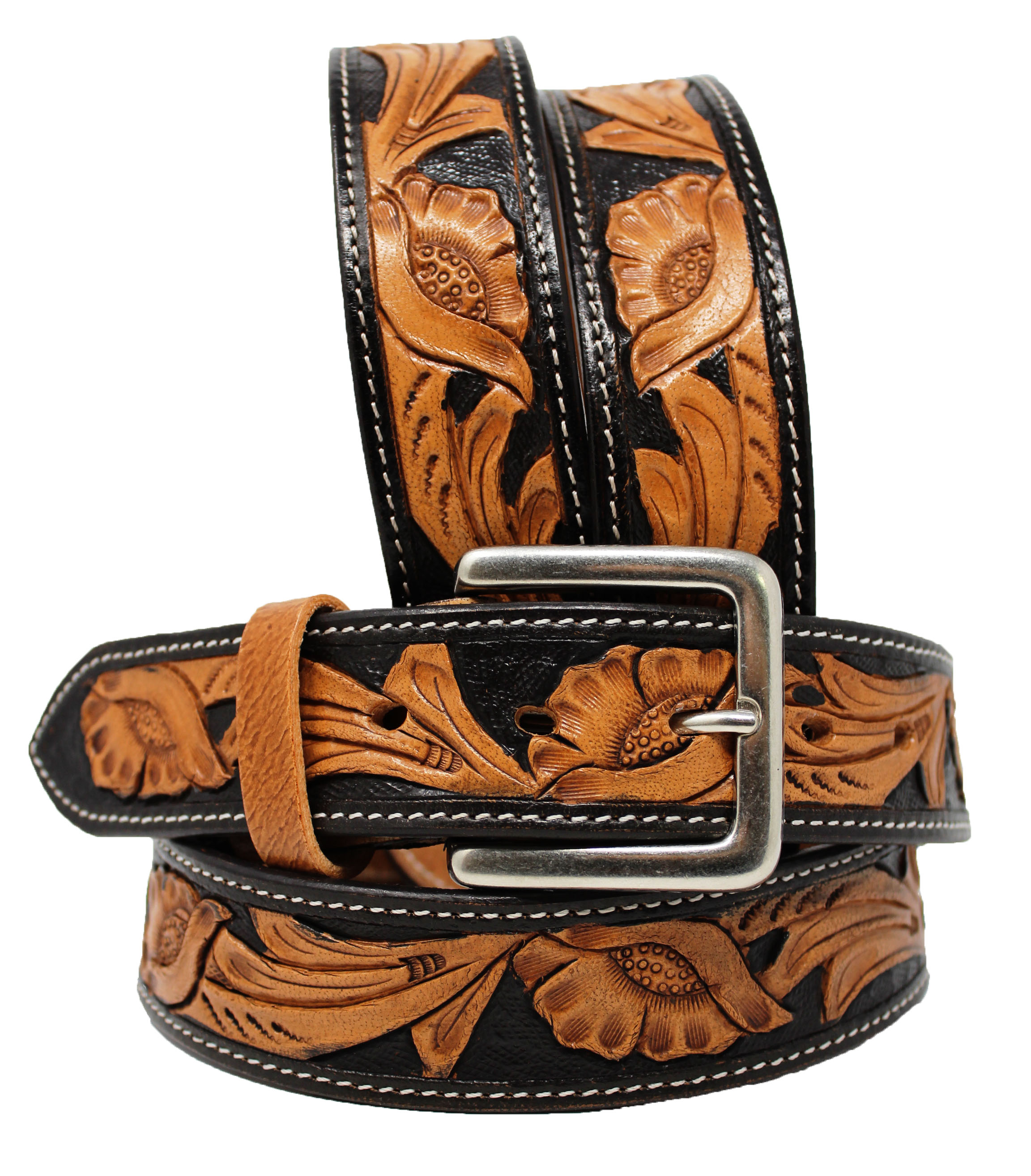 Men S 1 5 Wide Western Tooled Floral Genuine Leather Belt 26rt07 Ebay