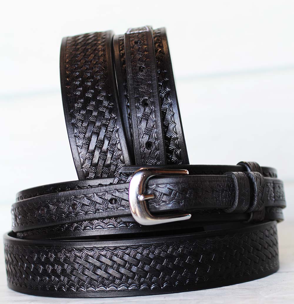 Prorider Mens Western Ranger Belt Tooled Leather Basket Weave 26ranger04 Ebay
