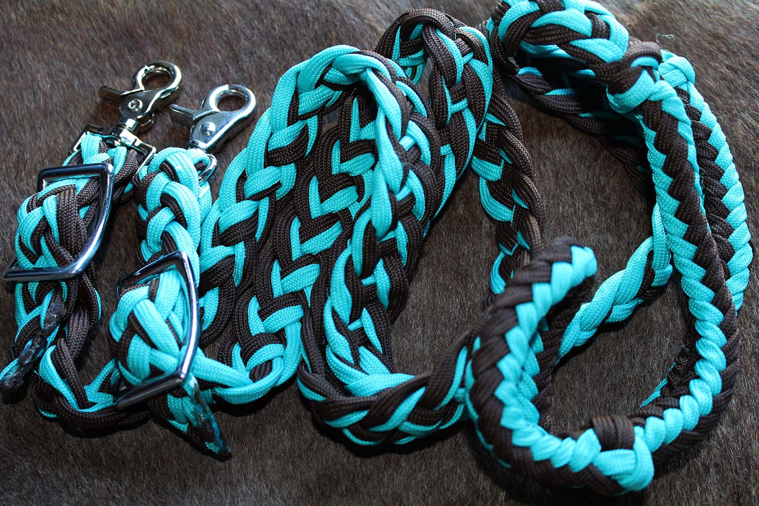 Roping Knotted Horse Western Barrel Reins Nylon Braided Romel Turquoise 