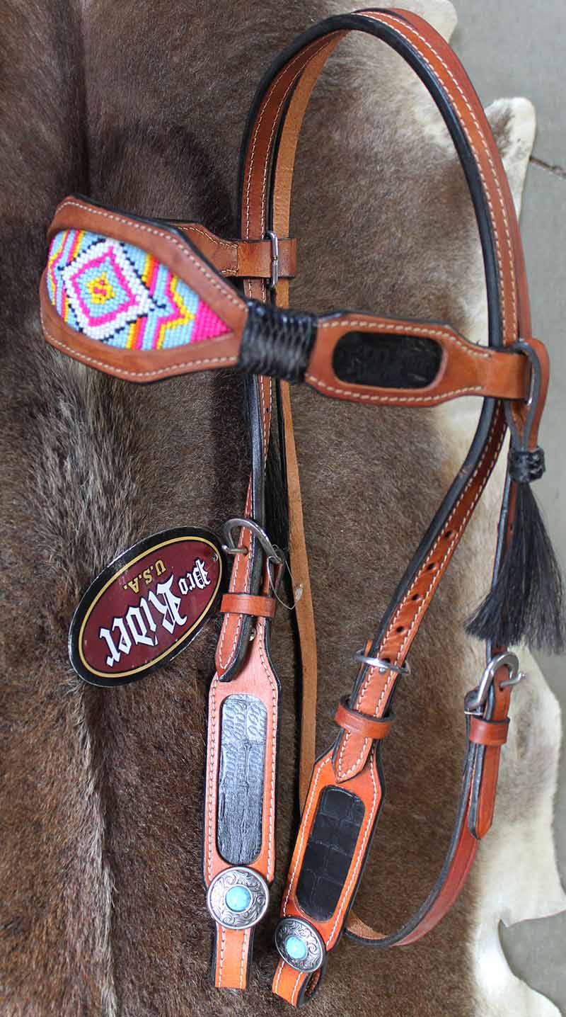 Horse Show Bridle Western Leather Headstall Hand Beaded Tack Rodeo ...