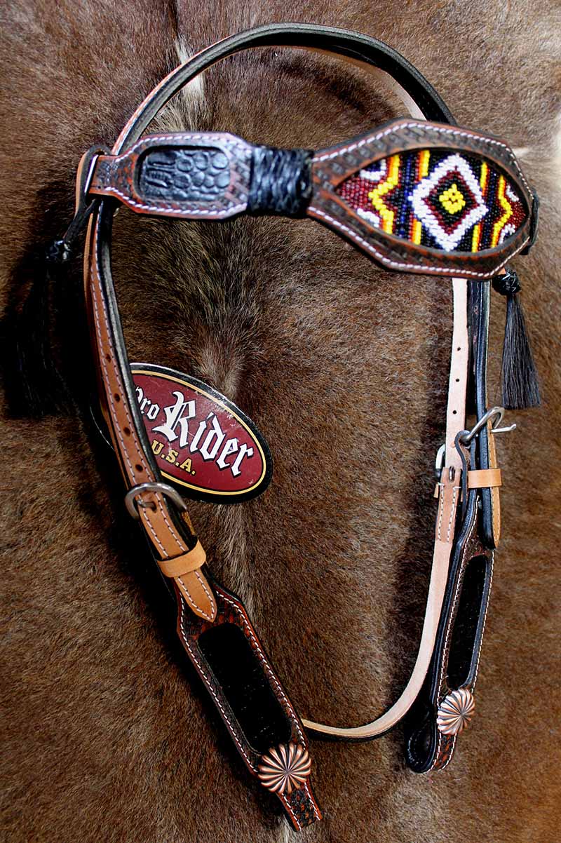 Horse Show Bridle Western Leather Headstall Hand Beaded Tack Rodeo ...