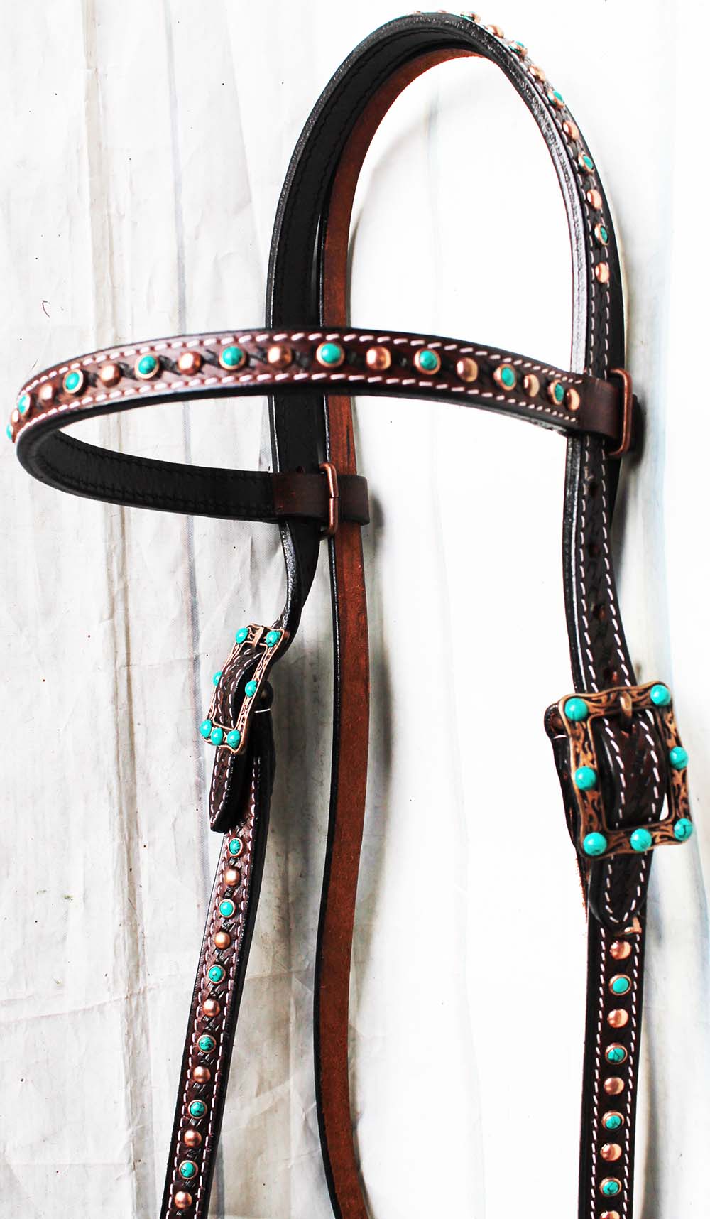 Horse Show Bridle Western Leather Headstall Tack Bling Turquoise 7940H ...