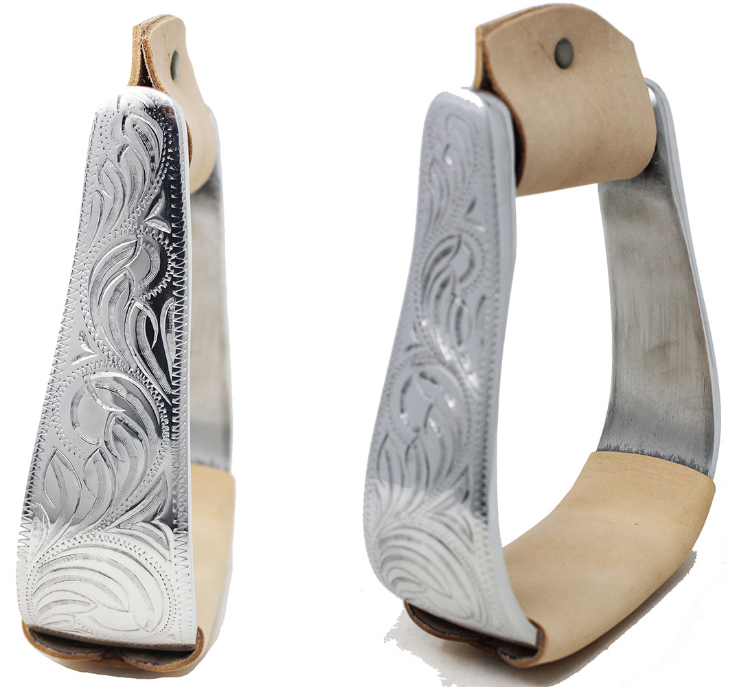 Horse Riding Western Saddle Engraved Aluminum Stirrups Stirrup Leather