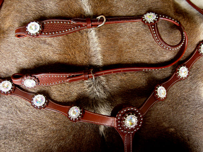   LEATHER HEADSTALL BREASTCOLLAR TACK SET RODEO AURORA BOREALIS #65