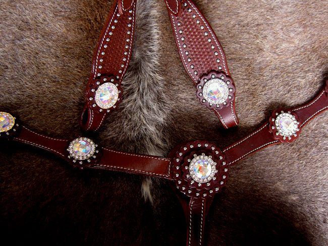   LEATHER HEADSTALL BREASTCOLLAR TACK SET RODEO AURORA BOREALIS #65