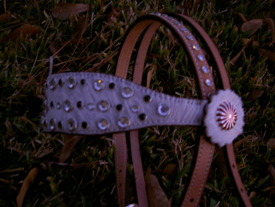 BRIDLE WESTERN LEATHER HEADSTALL CLEAR HAIR ON TACK  