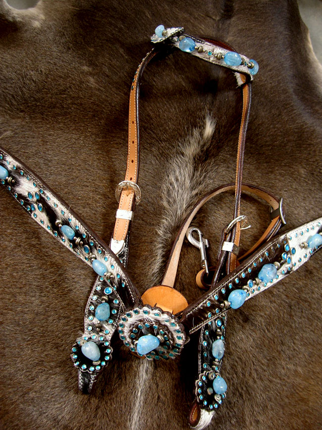 HORSE BRIDLE WESTERN LEATHER HEADSTALL BREASTCOLLAR TACK SET TURQUOISE 