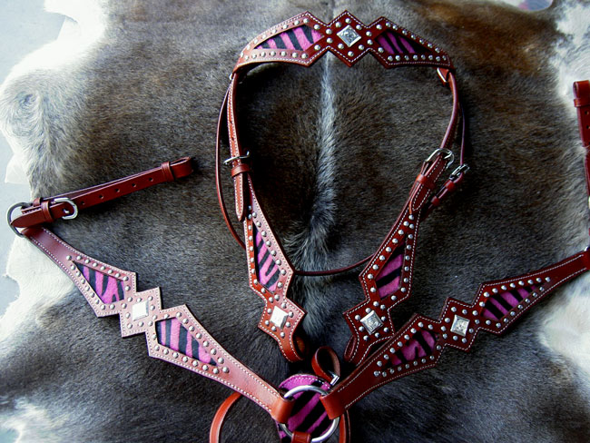 BRIDLE WESTERN LEATHER HEADSTALL BREASTCOLLAR PURPLE  