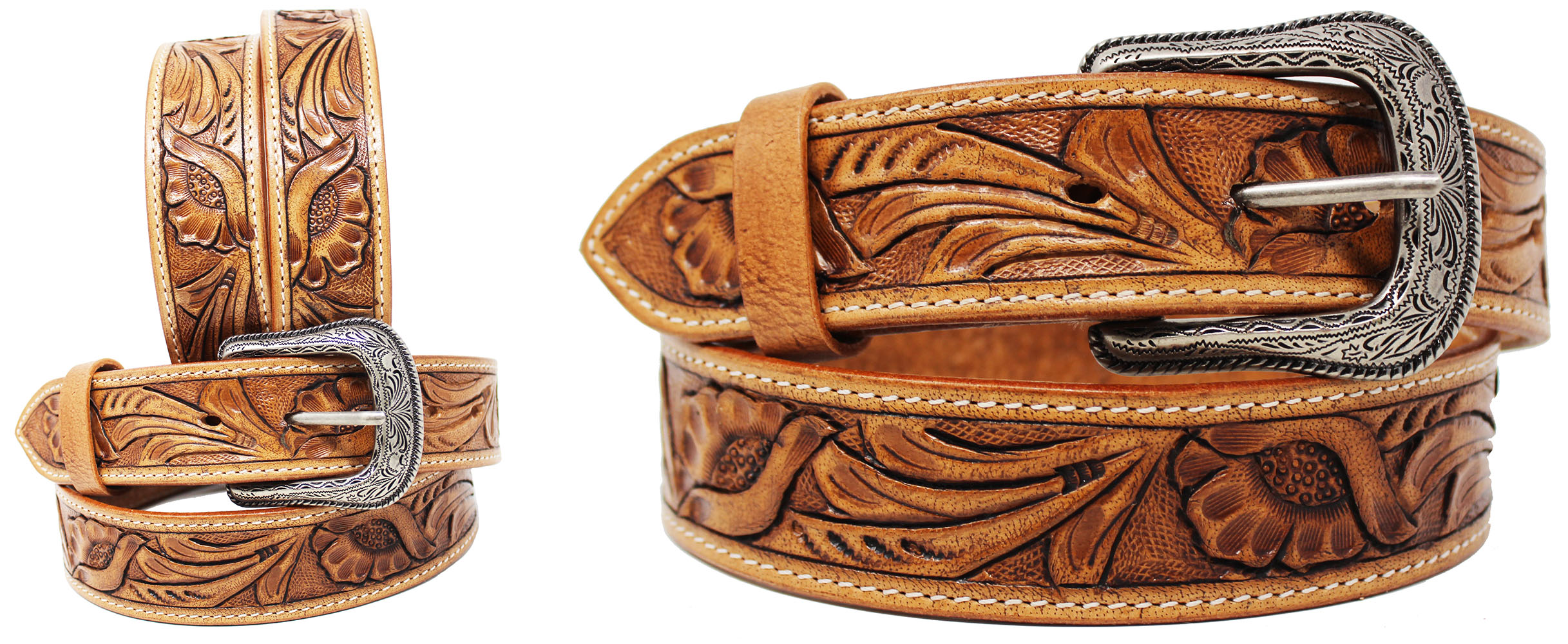 37-38 Herren 1,5" breit Western verziert Blumenmuster Echtleder Gürtel 26RT06
