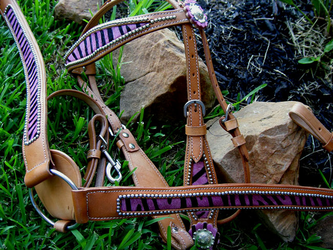 BRIDLE BREAST COLLAR WESTERN LEATHER HEADSTALL PINK  