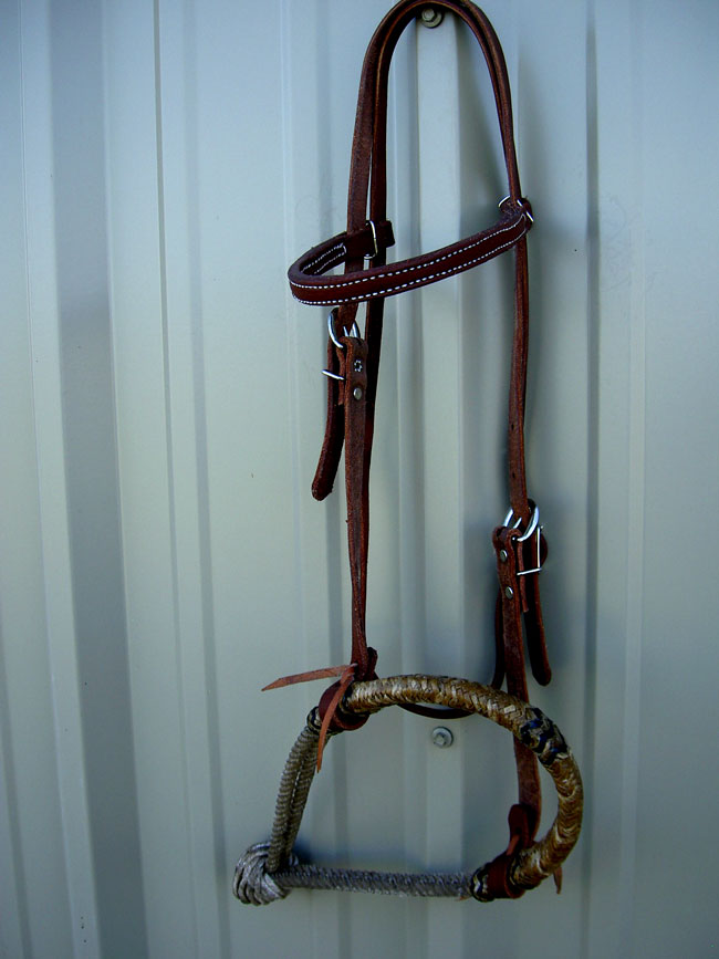 HORSE BRIDLE WESTERN LEATHER BITLESS HEADSTALL RAWHIDE BOSAL TACK 