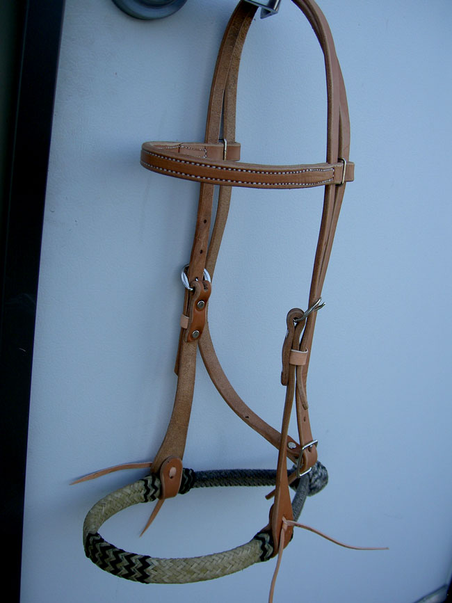 HORSE BRIDLE WESTERN LEATHER BITLESS HEADSTALL RAWHIDE BOSAL TACK 