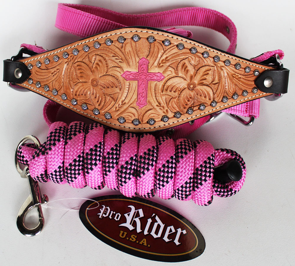 Horse Noseband Tack Bronc Leather HALTER Tiedown Lead Rope 280617