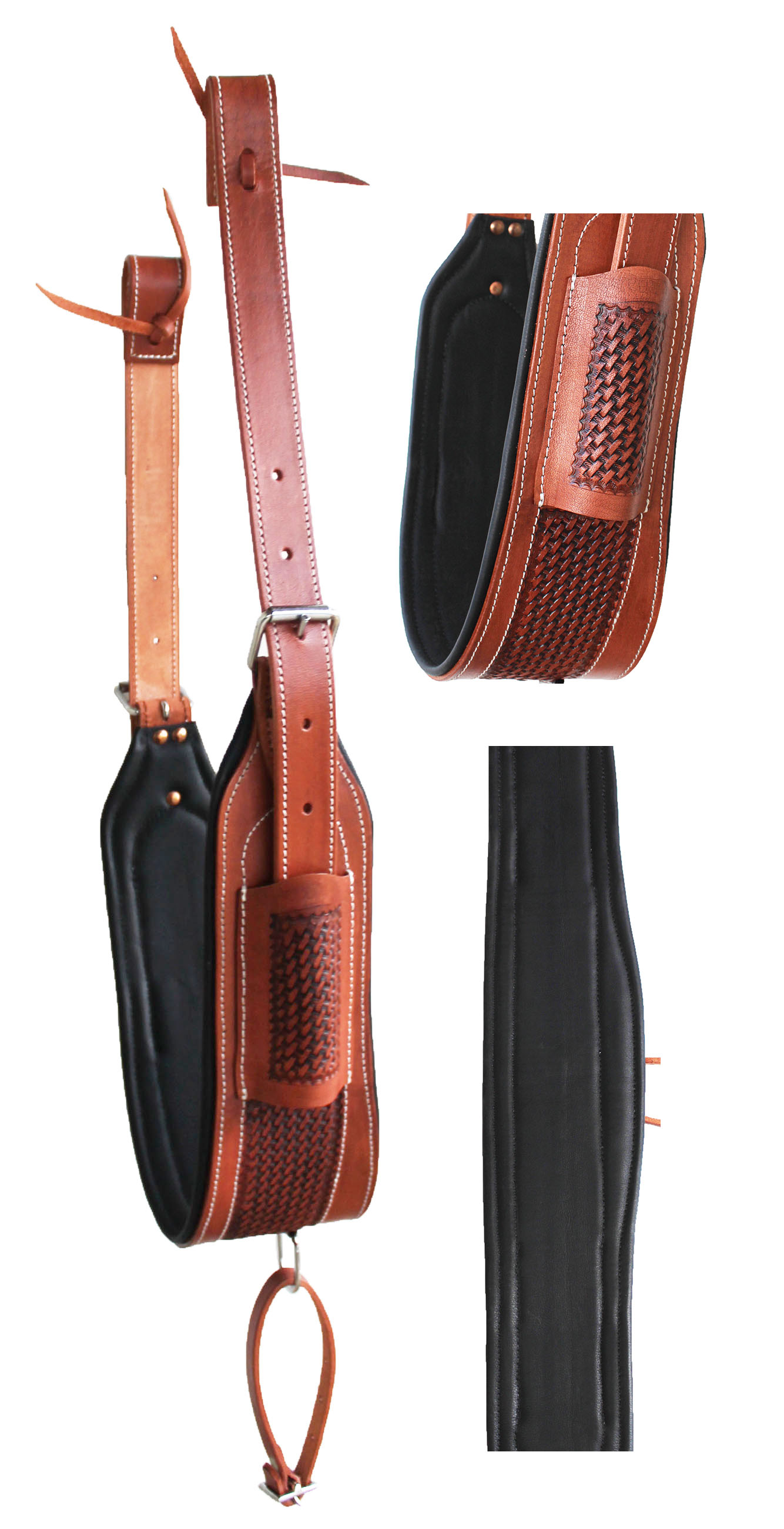 Horse Western Tooled Padded Leather Rear Flank Saddle Cinch Billets
