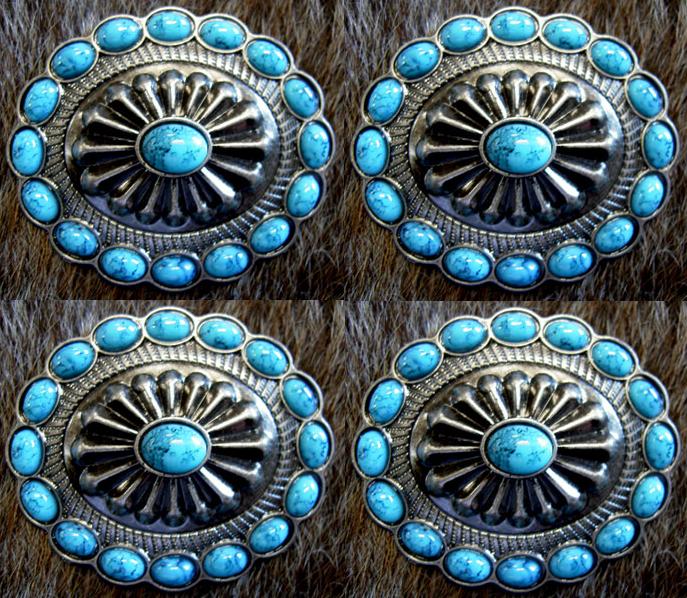 Concho 4 Conchos Rhinestone Horse Saddle Western Bridle Oval Co82 for