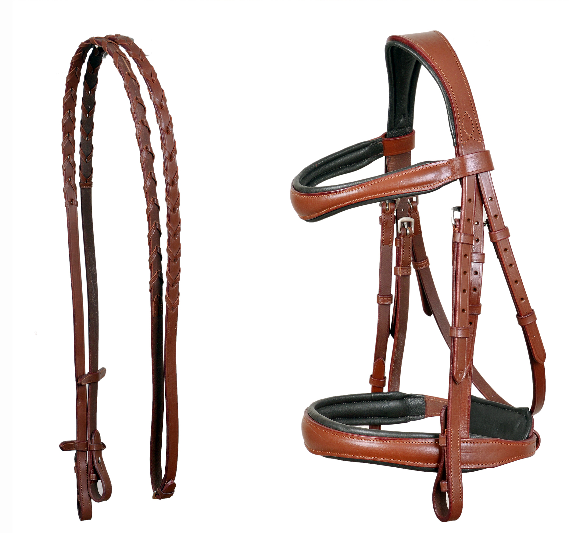 Horse English All-Purpose Pleasure Brown Padded Leather Bridle Reins 803HI05DB-F