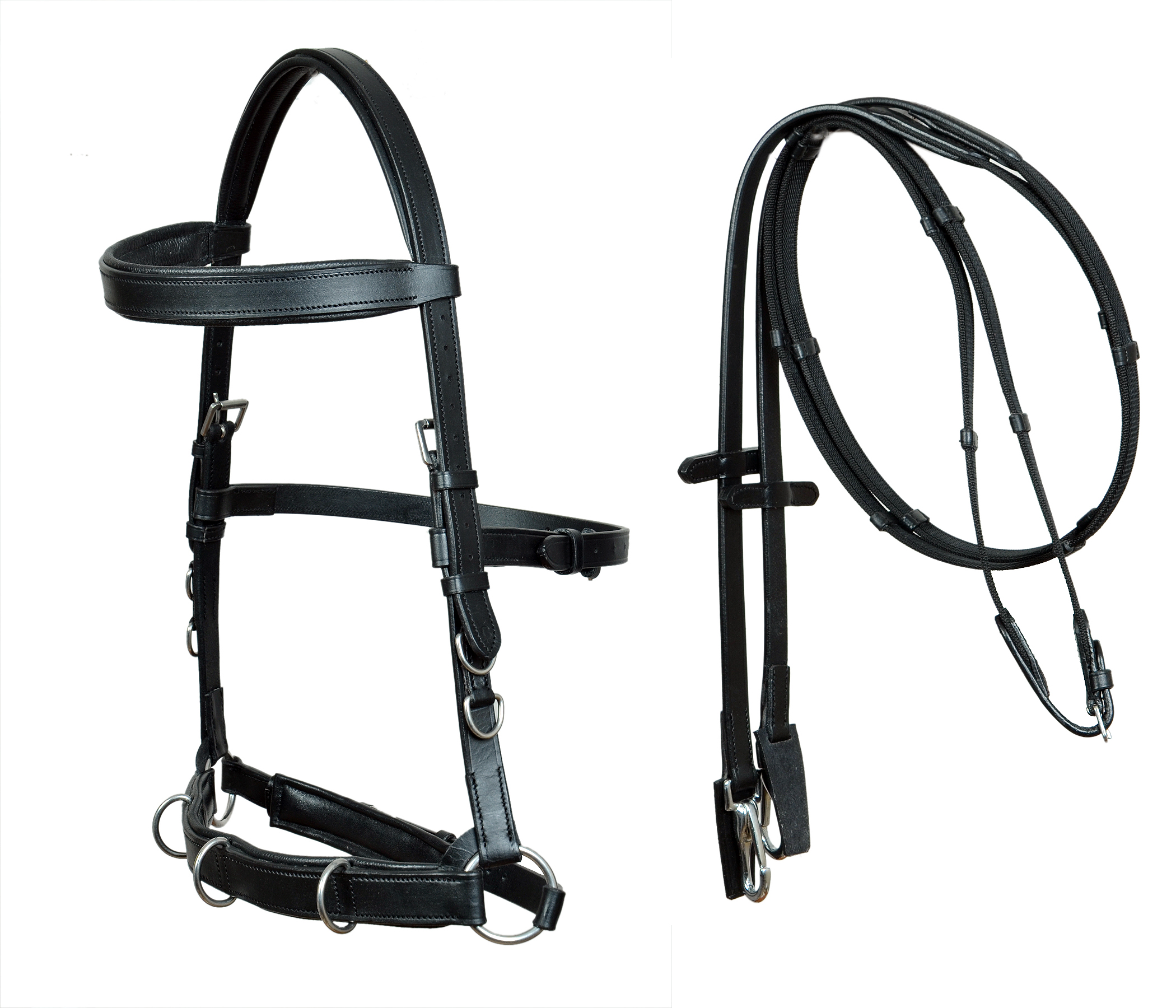 Horse English Training  Leather Padded Bridle  Nylon Webb Reins 803HI39BK-F