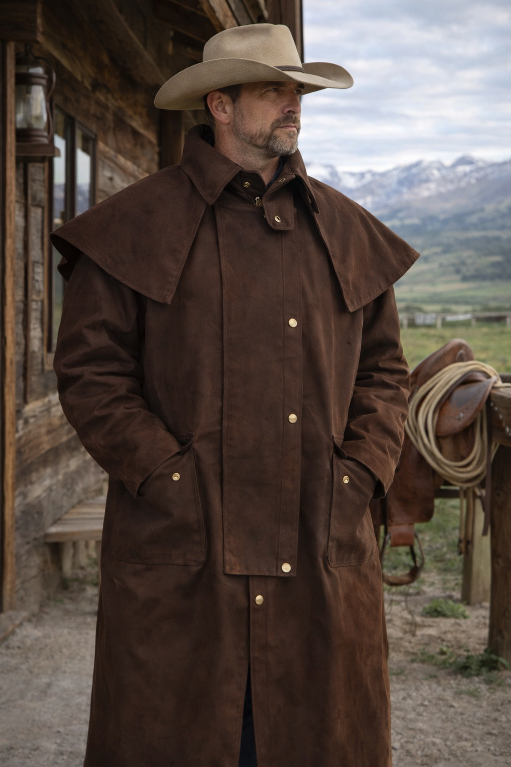 MENS OIL CLOTH OILSKIN WESTERN AUSTRALIAN DROVER WATERPROOF DUSTER