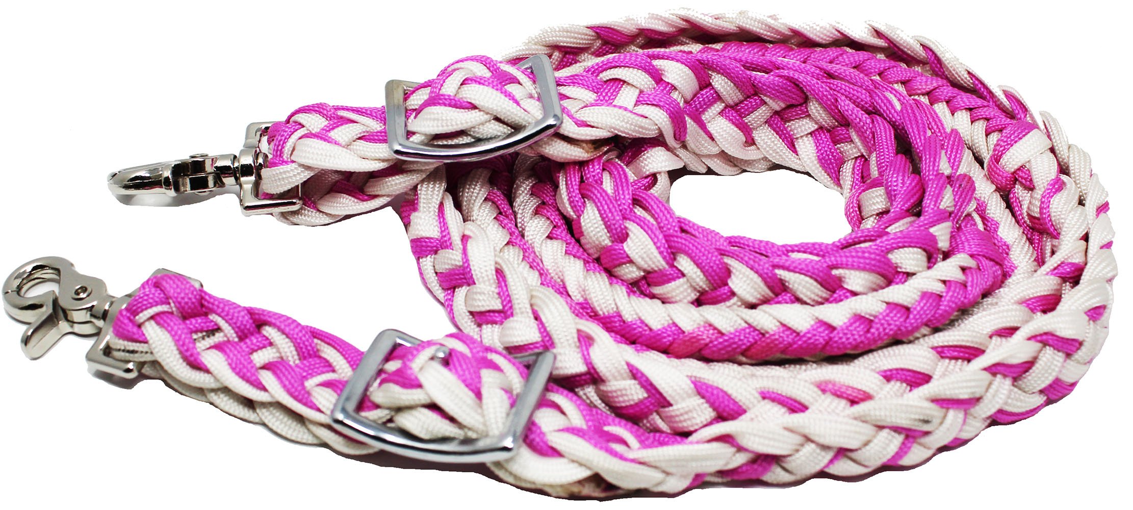 Horse Roping Knotted Tack Western Barrel Reins Nylon Braided Purple Pink 607486 