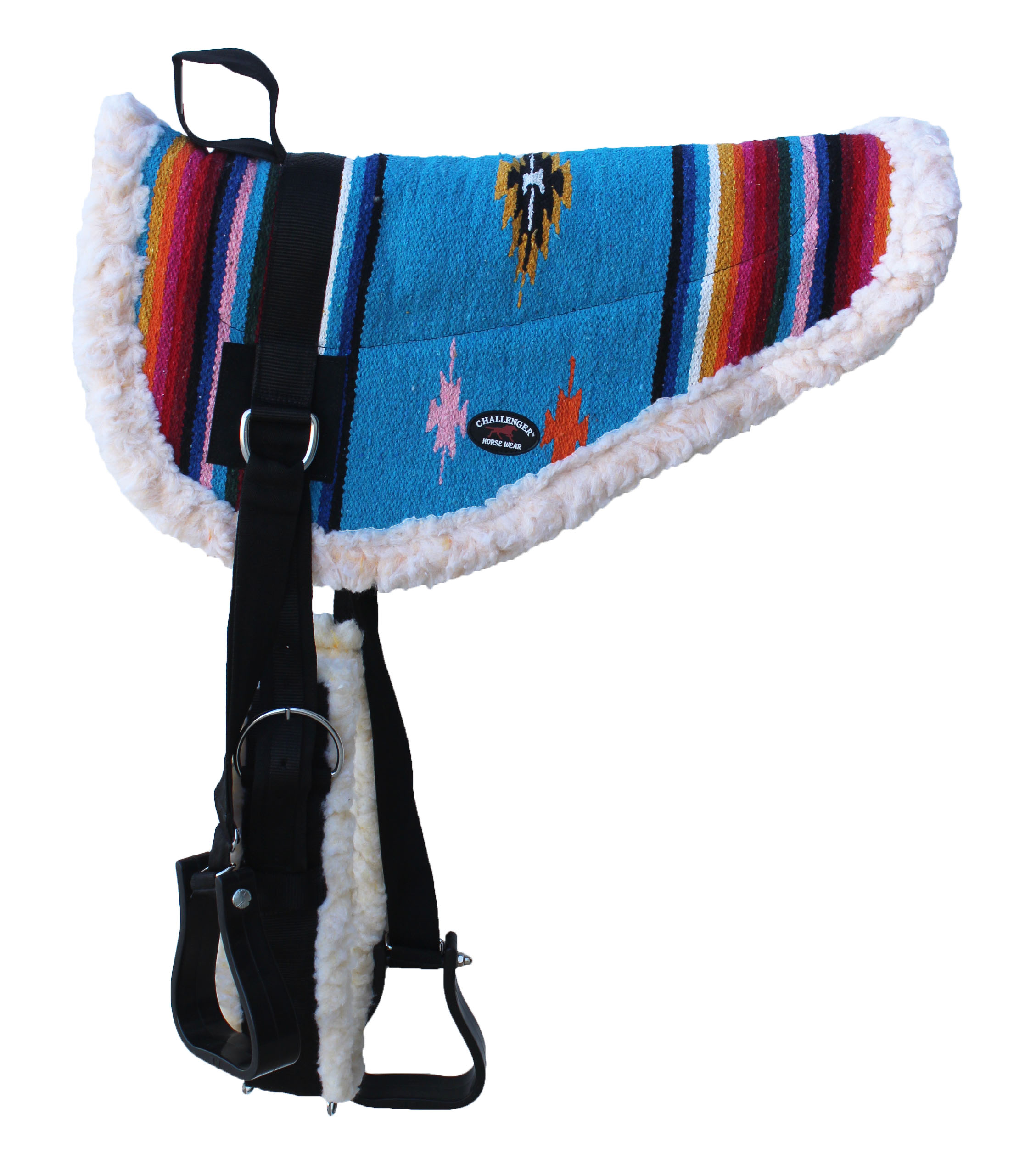 Horse Western Treeless Fur Padded Serape Acrylic Bareback Pad Stirrups 39215