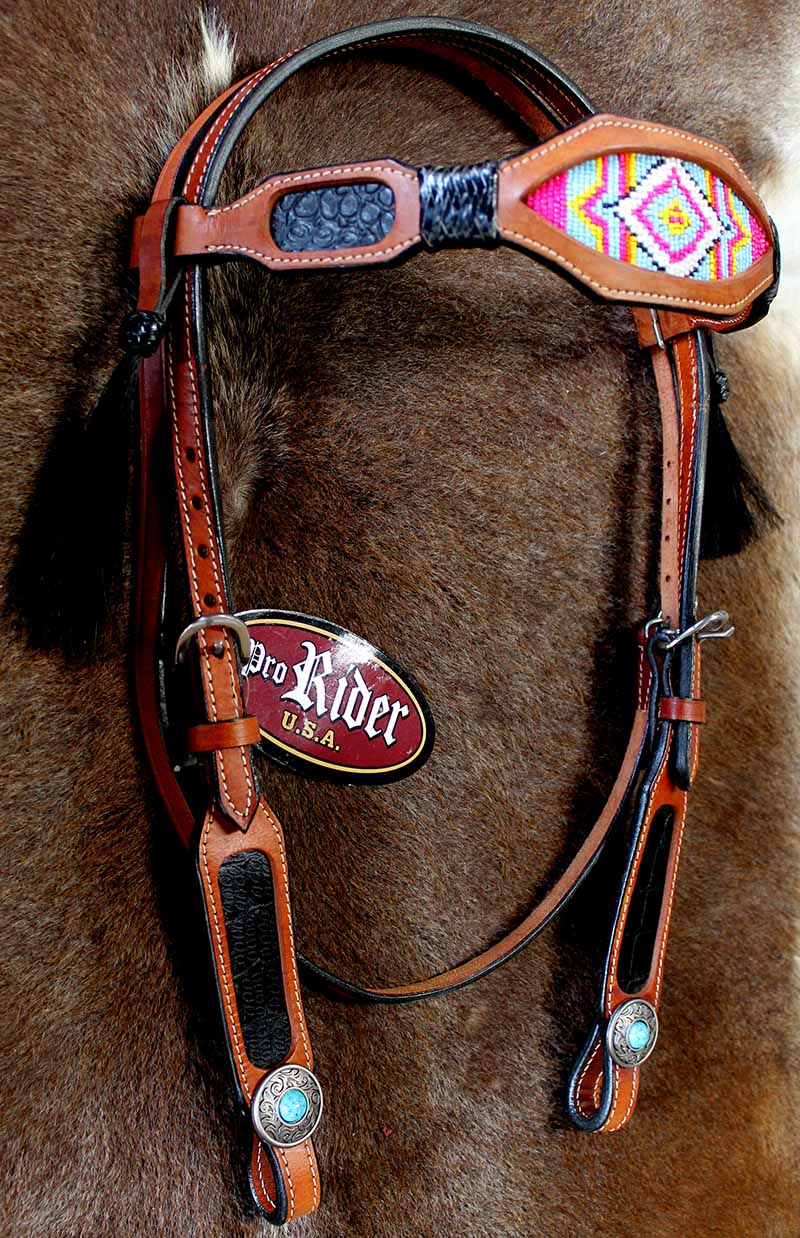 Horse Show Bridle Western Leather Headstall Hand Beaded Tack Rodeo ...