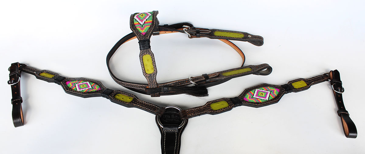 Horse Show Bridle Western Leather Headstall Breast Collar 7907