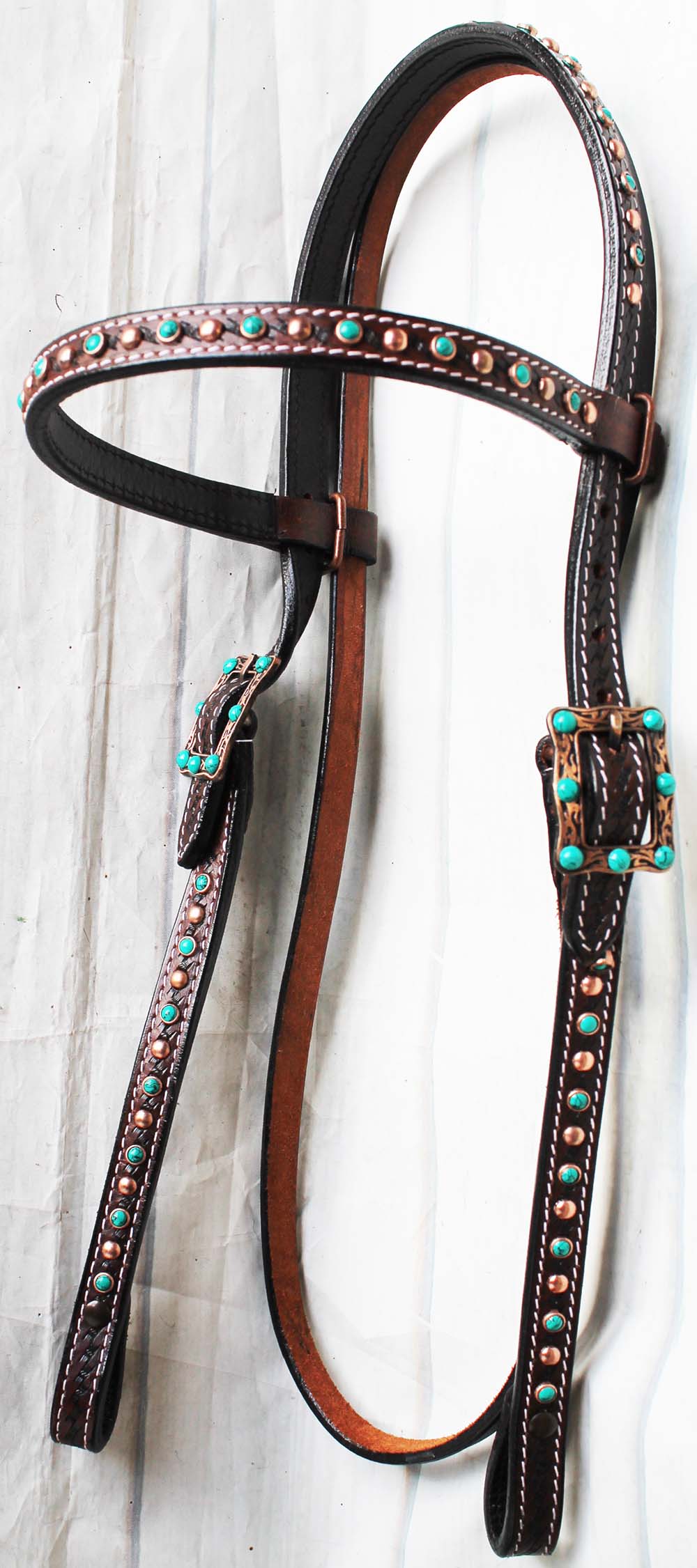Horse Show Bridle Western Leather Headstall Tack Bling Turquoise 7940H ...