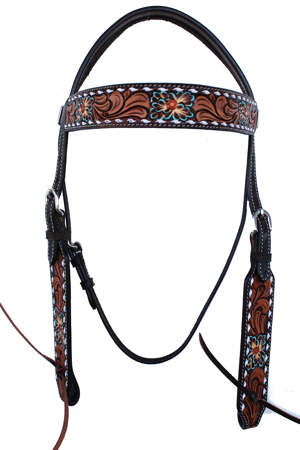 Horse Western Floral Tooled Laced Browband Tack Bridle Headstall ...