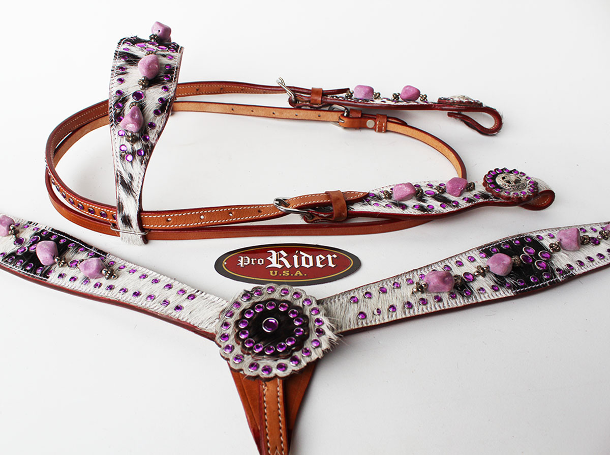 Horse Show Tack Bridle Western Leather Headstall Breast Collar Purple ...