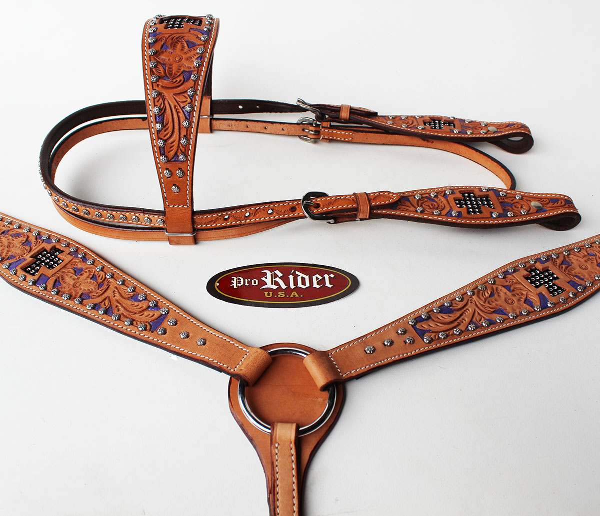 Show Tack Bridle Western Leather Headstall Breast Collar Purple 8310 | eBay