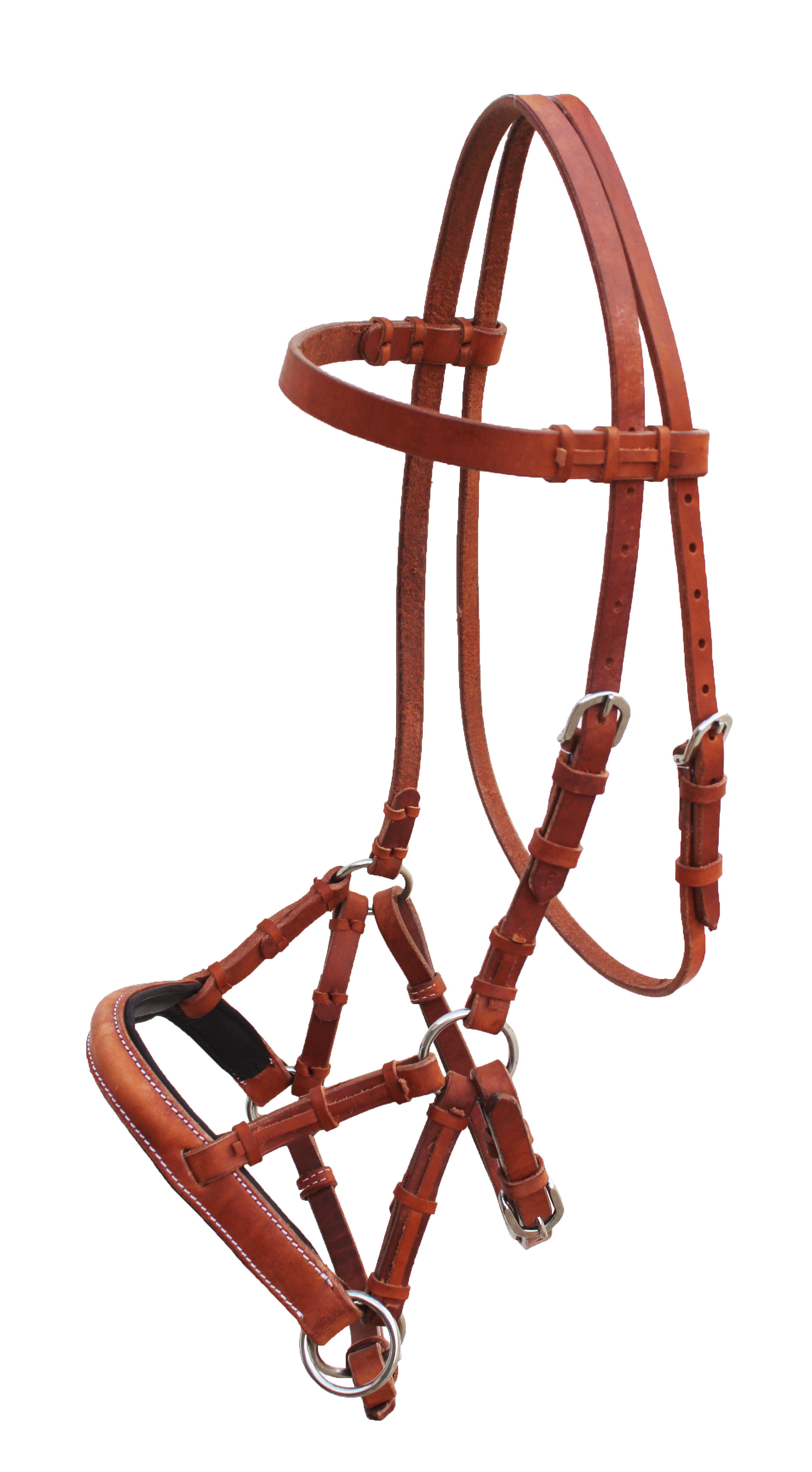 Horse Western Tan Leather Tack Bitless Sidepull Training Bridle Reins  77RS01