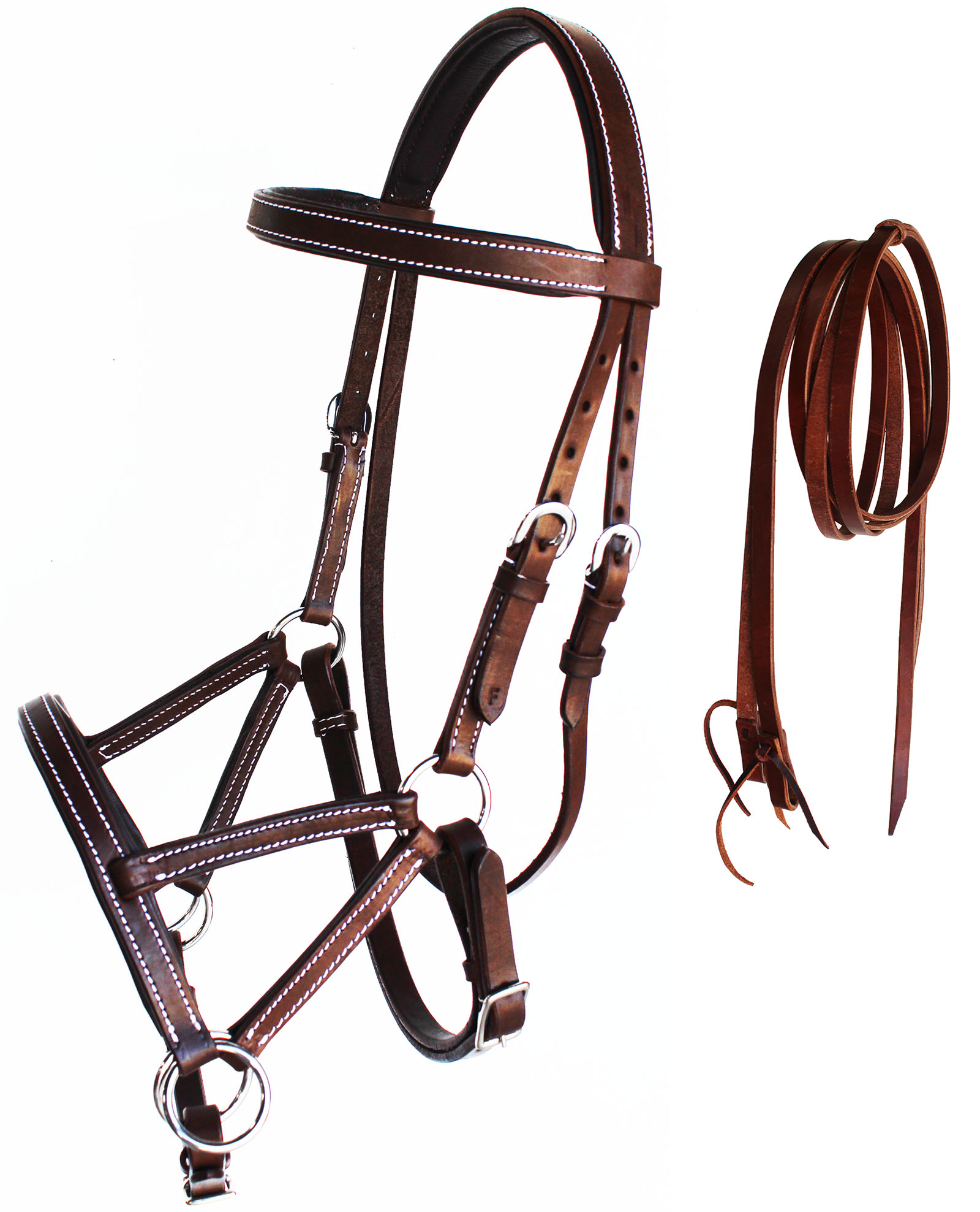 WESTERN OR ENGLISH SADDLE HORSE BROWN LEATHER BITLESS HEADSTALL BRIDLE SIDE PULL 