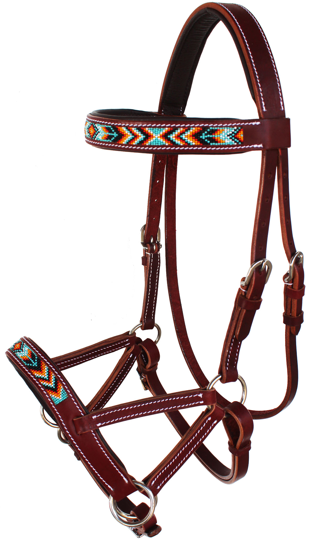 Horse Western Leather Beaded Bitless Sidepull Bridle Reins 77RS22