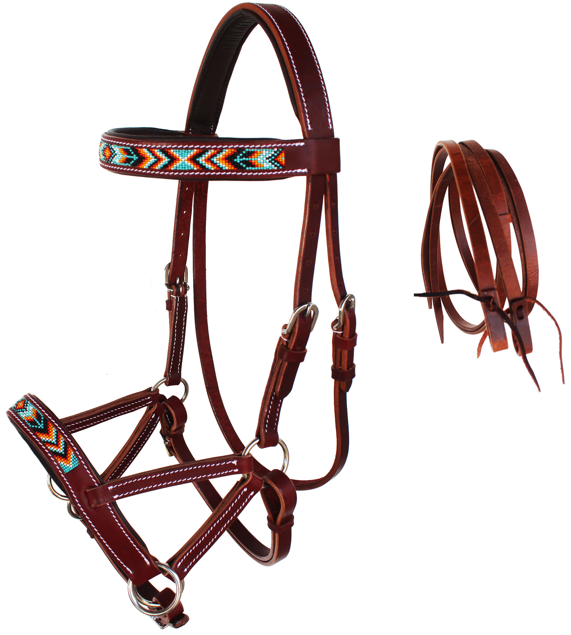 Certified Horse Western Leather Tack Studded Bitless Side pull Bridle Reins USA 