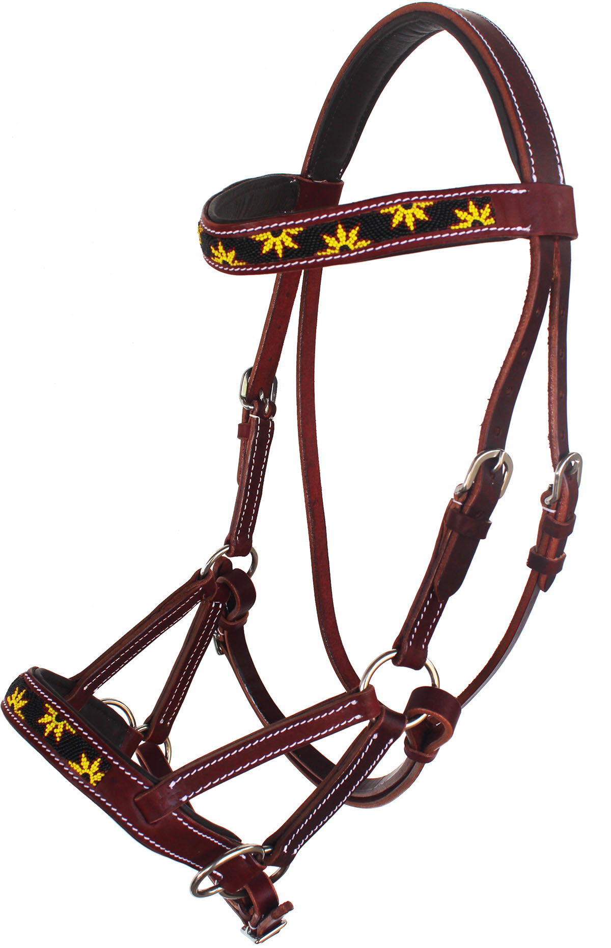 Horse Western Leather Beaded Bitless Sidepull Bridle Reins Sun Flower 77RS24