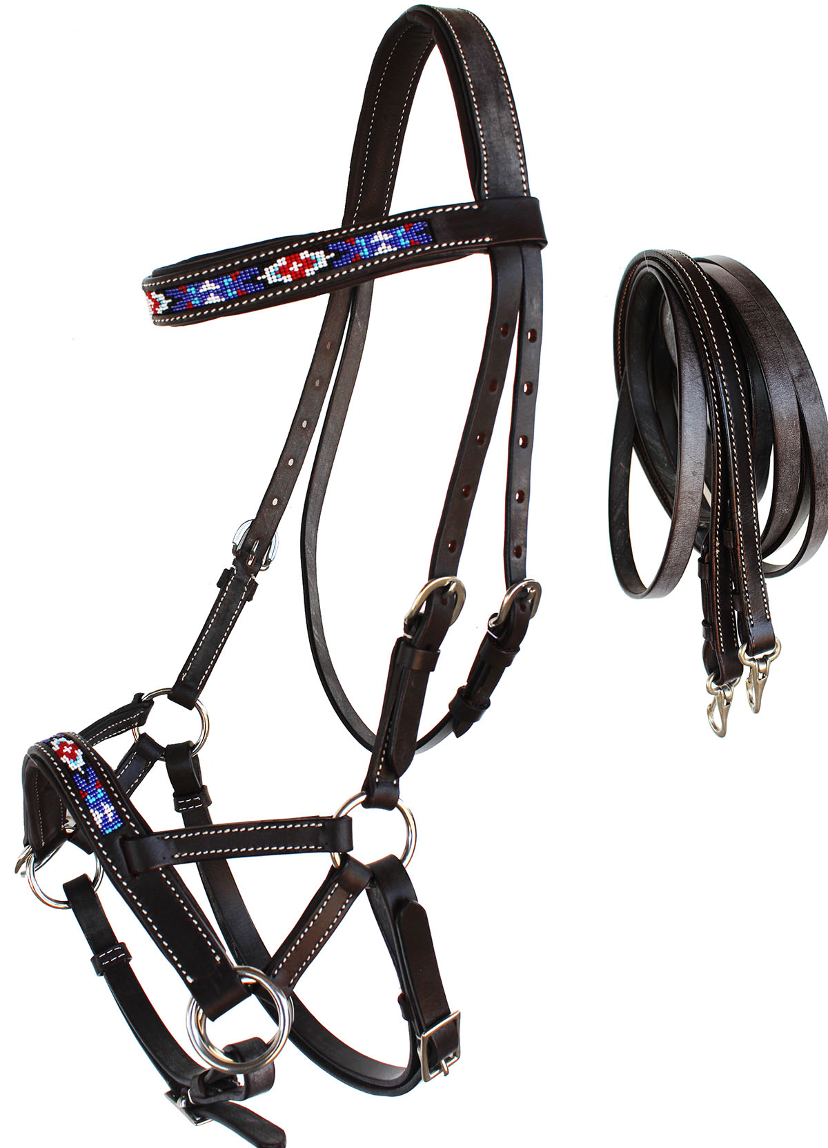 Horse Western Padded Leather Beaded Bitless Sidepull Bridle 77RT24BR-F ...