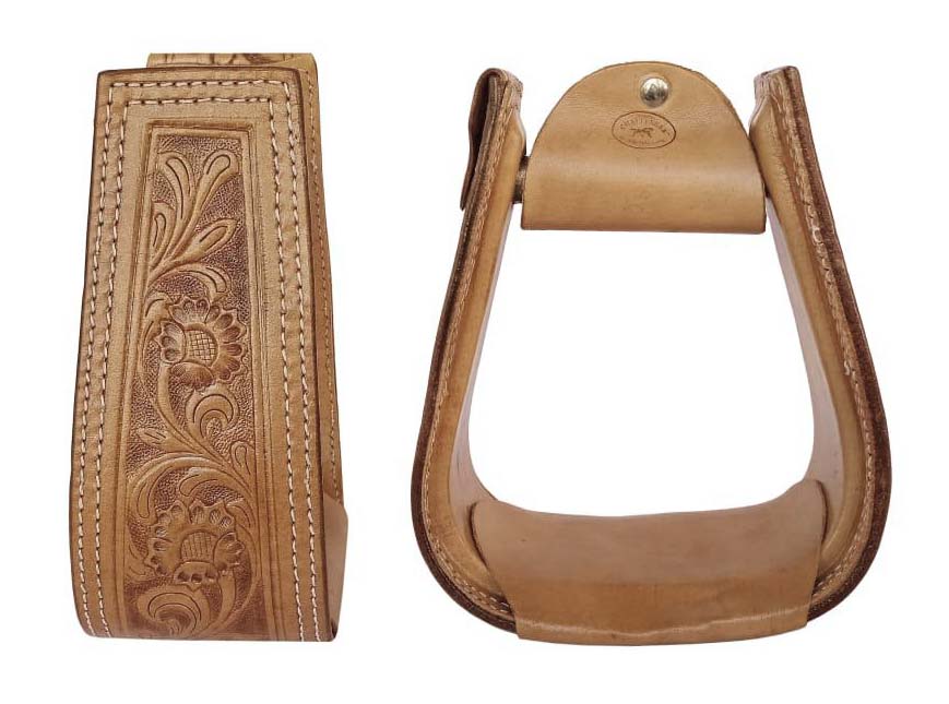 Horse Western Saddle Tack Floral Hand Tooled Leather Covered Stirrups 51173 - 第 5/5 張圖片