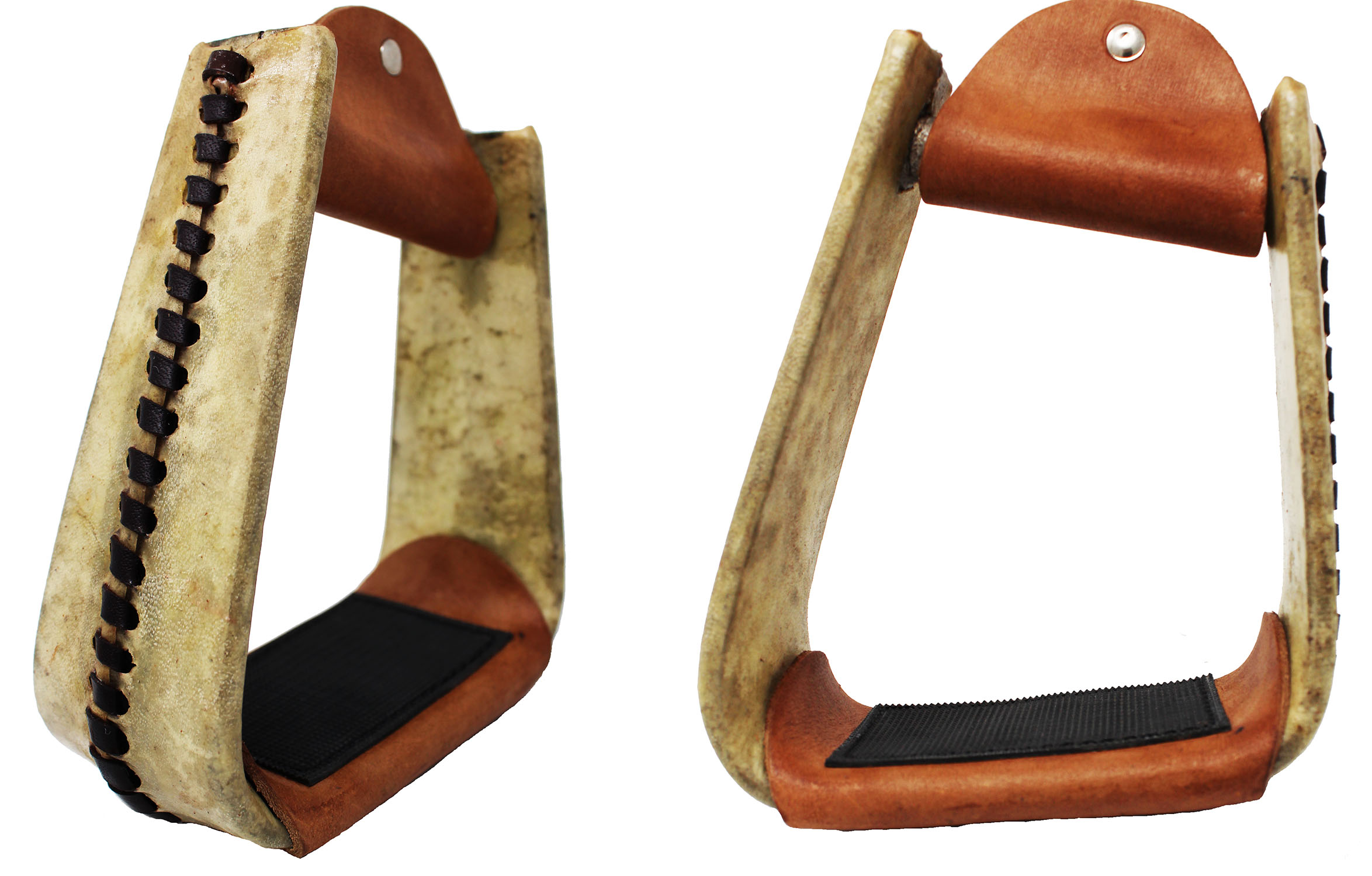 Horse Western Saddle Rawhide Leather Covered Angled Roper Stirrups 51174V