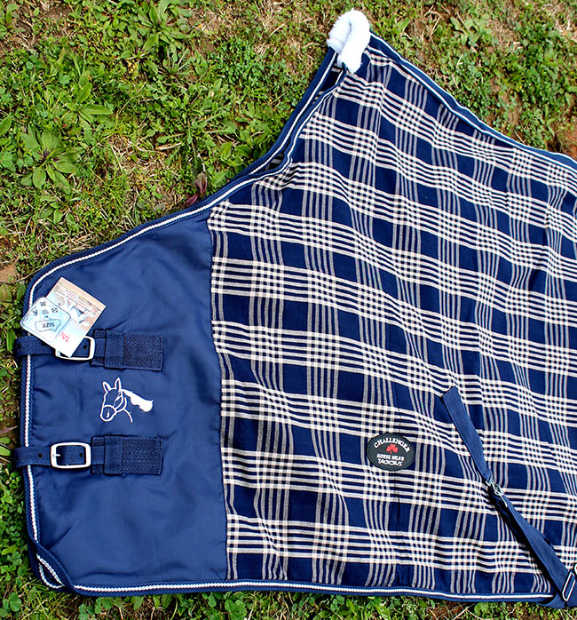 72" Horse Cotton Sheet Blanket Rug Summer Spring Navy Tan 5337 - Picture 2 of 5