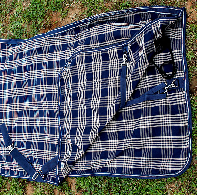 72" Horse Cotton Sheet Blanket Rug Summer Spring Navy Tan 5337 - Picture 3 of 5