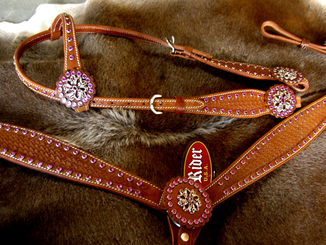   COLLAR WESTERN LEATHER HEADSTALL PURPLE FLORAL HORSE TACK HS226  