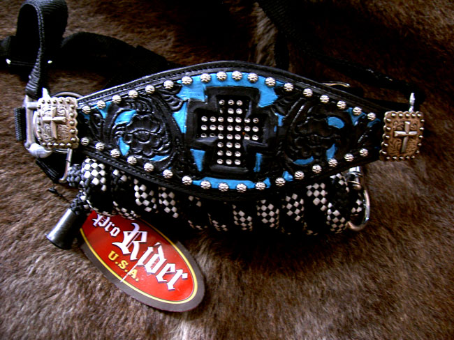 HORSE HALTER BRONC NYLON NOSE BAND CROSS BLACK TURQUOISE LEATHER TACK 