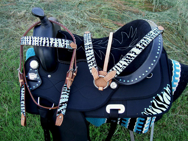 WESTERN HORSE CORDURA TRAIL BARREL PLEASURE SADDLE BLUE ZEBRA ALL TACK 