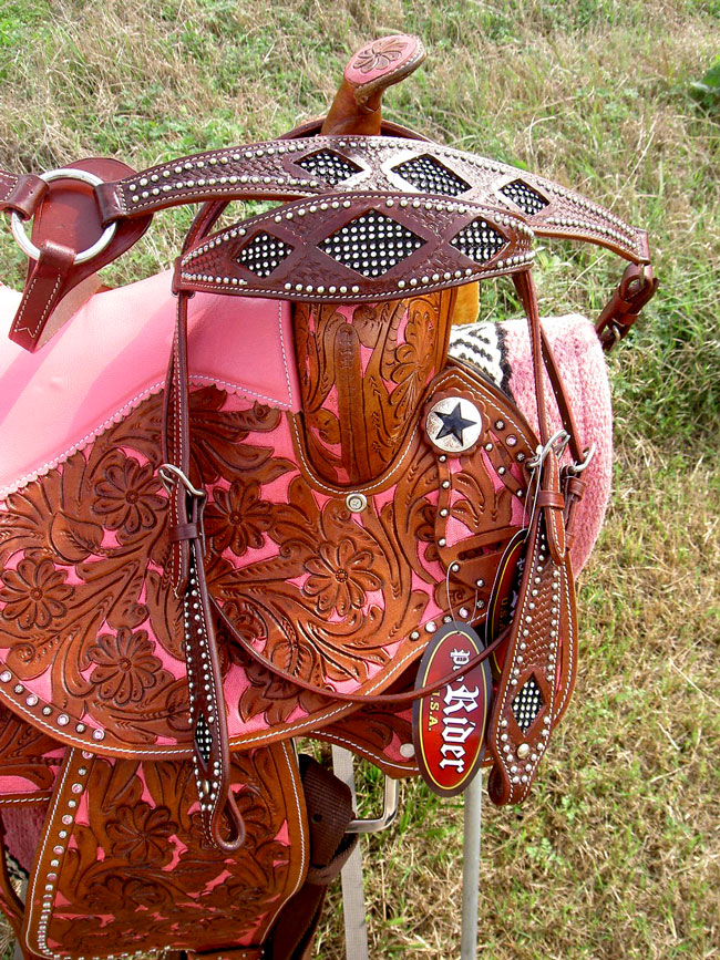 15 WESTERN LEATHER BARREL SHOW PLEASURE TRAIL SADDLE TACK PINK COMBO 